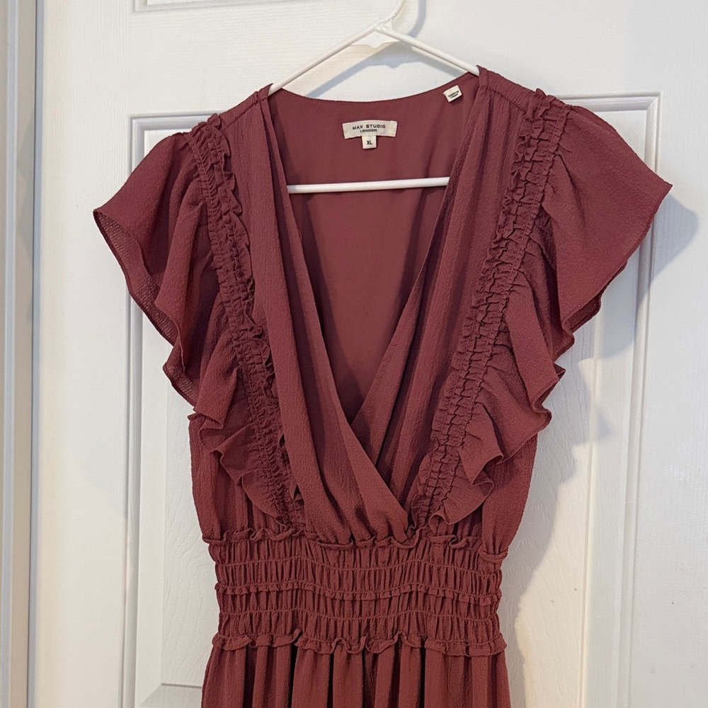 Max Studio Mauve/Rose Women’s Crepe Flutter Sleeve Maxi Dress Size XL - Picture 3 of 8
